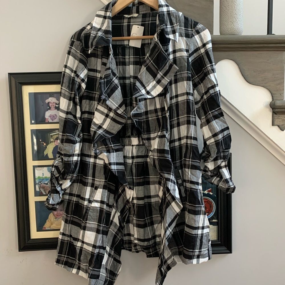 Est. 1946 Black Flannel Open Front Waterfall Shirt Cardigan sz M NWT
